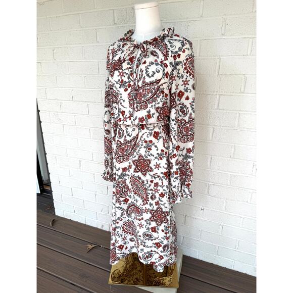 Banana Republic Paisley Print Tie Neck Dress Long Sleeve Boho Chic Midi Flowy 14 - Picture 7 of 10